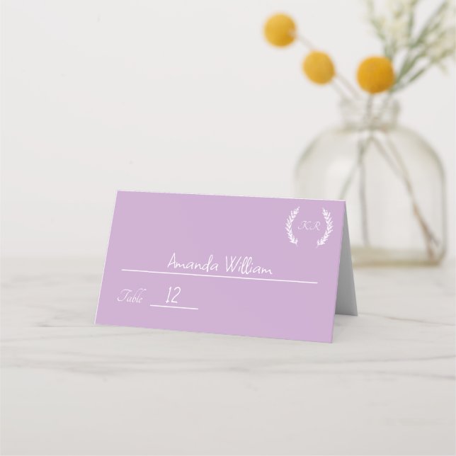 Modern Flowers Line Art Monogram Purple Lavender  Place Card (Front)