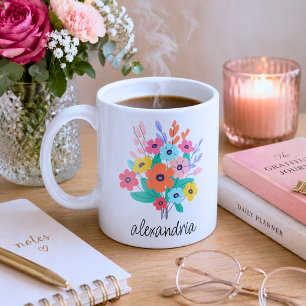 Modern Flowers Monogram Coffee Mug