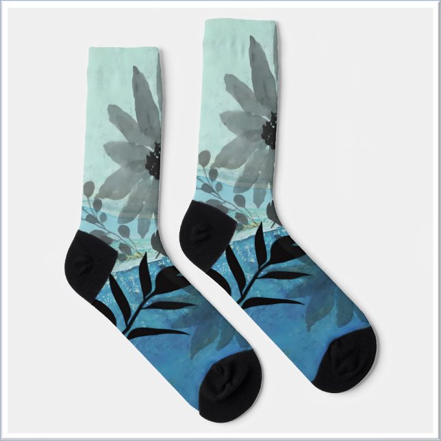 Modern Flowers On Dreamy Blue Background  Socks (Creator Uploaded)