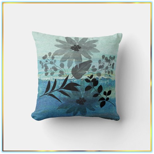 Modern Flowers On Dreamy Blue Background Throw Pillow