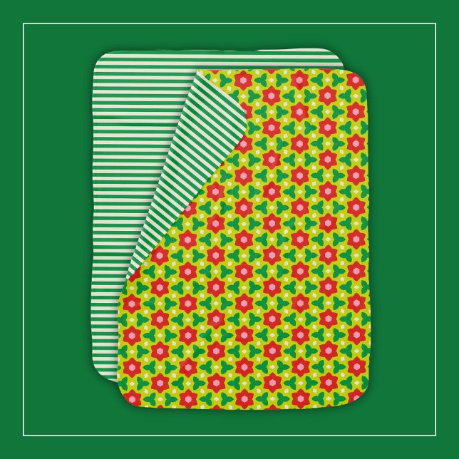 Modern Flowers on Green and Red Geometric Floral Baby Blanket (Creator Uploaded)