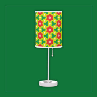 Modern Flowers on Green and Red Geometric Floral Table Lamp
