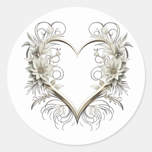Modern Flowers with a Heart Classic Round Sticker (Front)