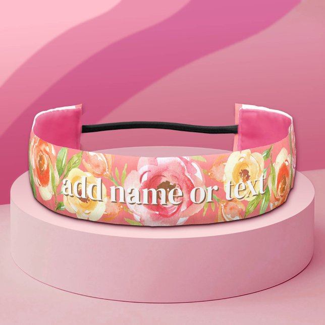 Modern Flowers with Feminine Script Monogram Athletic Headband (Custom Hair Band)