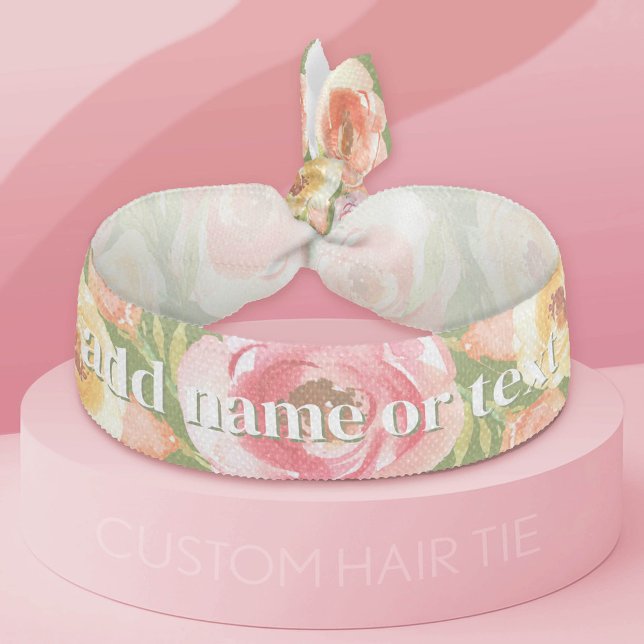 Modern Flowers with Feminine Script Monogram Elastic Hair Tie (Custom Hair Band)