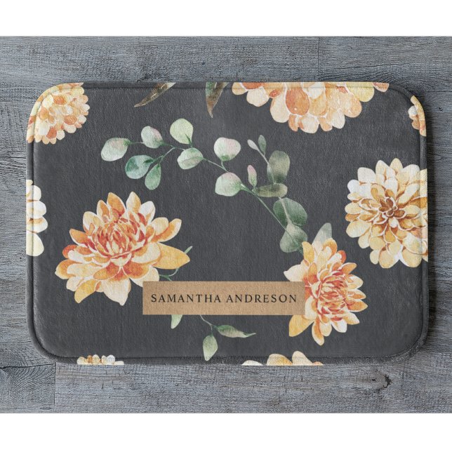 Modern Flowers Yellow & Kraft Personalized Bath Mat (Creator Uploaded)