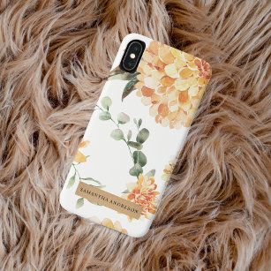 Modern Flowers Yellow & Kraft Personalized Gift iPhone XS Max Case