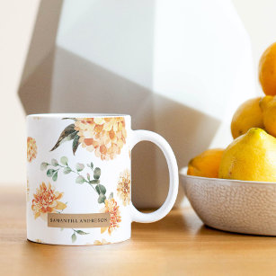 Modern Flowers Yellow & Kraft Personalized Gift Coffee Mug