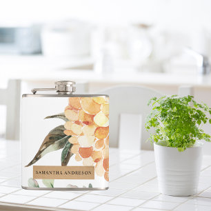 Modern Flowers Yellow & Kraft Personalized Gift Flask