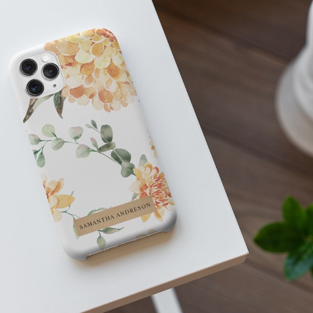 Modern Flowers Yellow & Kraft Personalized Gift iPhone Case (Creator Uploaded)