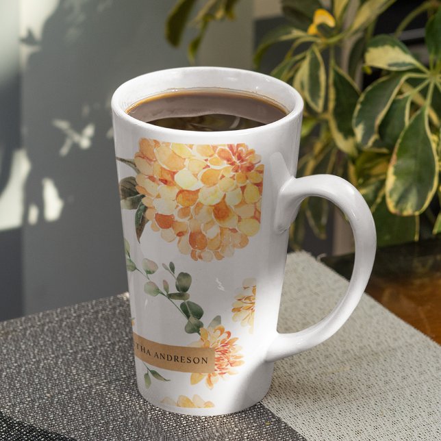 Modern Flowers Yellow & Kraft Personalized Gift Latte Mug (Creator Uploaded)