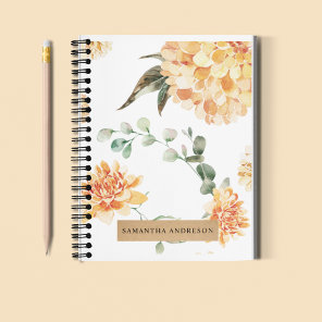 Modern Flowers Yellow & Kraft Personalized Gift Notebook