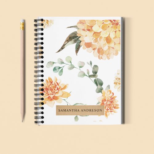 Modern Flowers Yellow  Kraft Personalized Gift Notebook