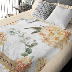 Modern Flowers Yellow & Kraft Personalized Gift Sherpa Blanket