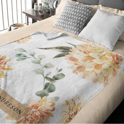 Modern Flowers Yellow  Kraft Personalized Gift Sherpa Blanket