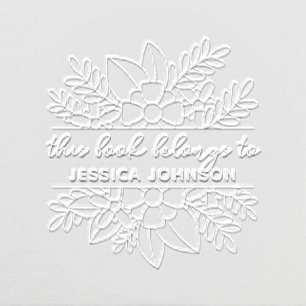 Modern Flowery Custom Name Library Book Embosser