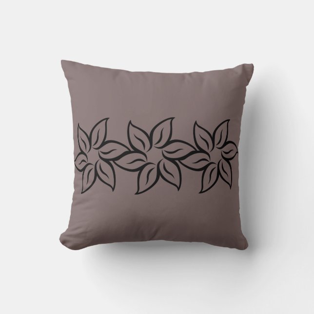 Modern Flowery Purple & Black Throw Pillow (Front)