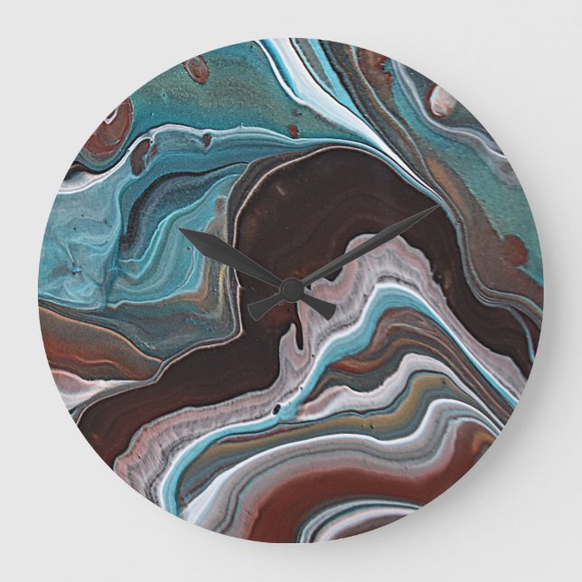 Modern Fluid Acrylic Agate Geode Look  Brown blue Large Clock (Front)