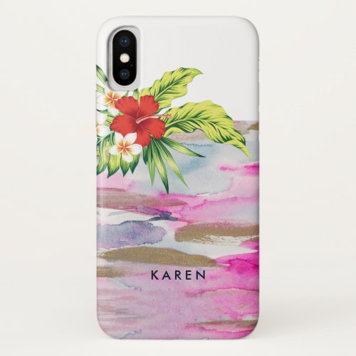 Modern Fluid Colors  Tropical Hibiscus Bouquet iPhone X Case