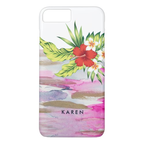 Modern Fluid Colors  Tropical Hibiscus Bouquet iPhone 8 Plus7 Plus Case