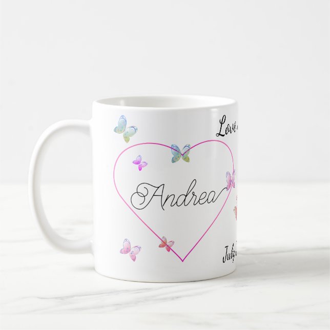 modern flying butterflies heart coffee mug (Left)