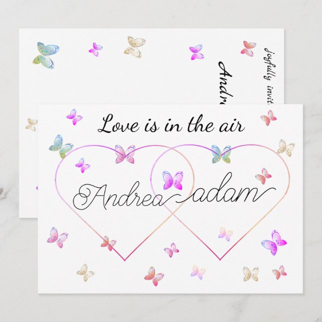 modern flying butterflies heart invitation (Front/Back)