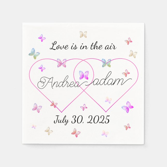 modern flying butterflies heart napkins (Front)