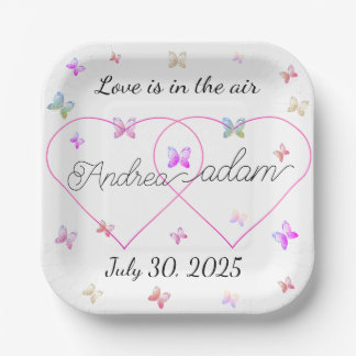 modern flying butterflies heart paper plates