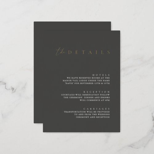 Modern Foil Black Wedding Details Enclosure Card