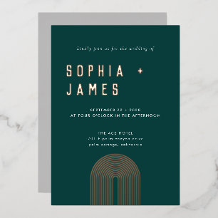 Modern Foil Boho Arch Green Wedding Invitation