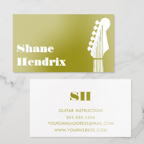 Modern Foil Electric Guitar Teacher Musician Spot Gloss Business Cards