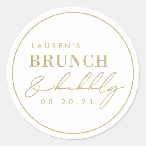 Modern Foil Gold Brunch and Bubbly Bridal Shower Classic Round Sticker