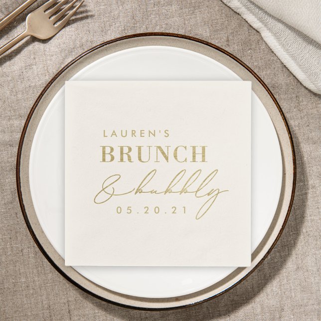 Modern Foil Gold Brunch and Bubbly Bridal Shower Napkins (Creator Uploaded)
