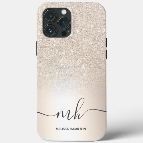 Modern foil gold glitter metallic monogrammed iPhone 13 pro max case