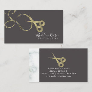 Modern Foil Marble Hair Stylist Salon Shears Business Card