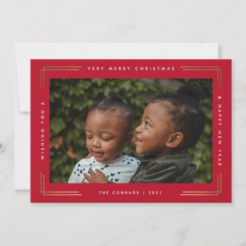 Modern foil merry Christmas photo card one picture