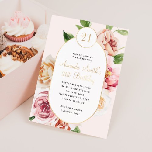 Modern Foil Pressed Blush Floral Girl Birthday  Foil Invitation