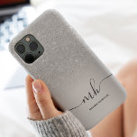 Modern foil silver glitter metallic monogrammed iPhone 13 pro max case<br><div class="desc">Modern silver glitter ombre gold glitter foil metallic monogrammed case with chic and girly glitter sparkles ombre gradient with a modern elegant script calligraphy.</div>