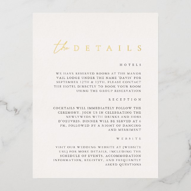 Modern Foil White Wedding Details Enclosure Card (Front)