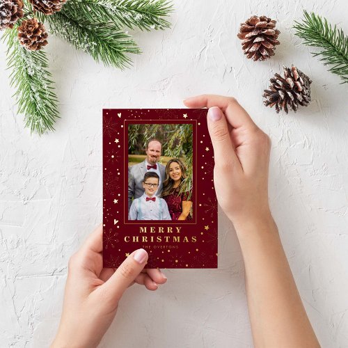  Modern Foiled Snowflakes Red Photo Foil Holiday Card