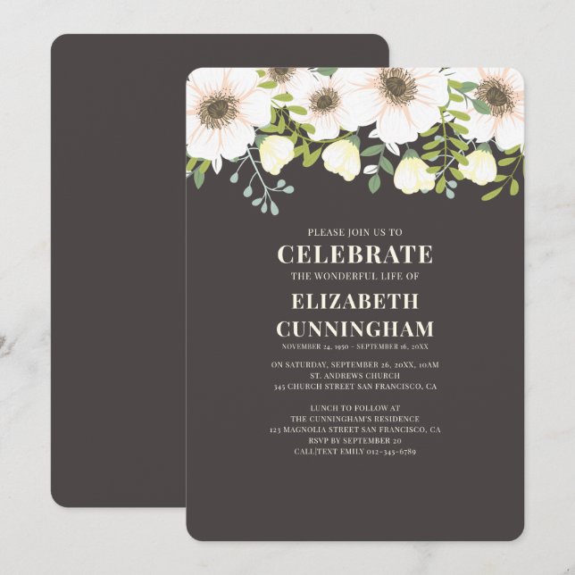 Modern Foliage and Florals Memorial Invitation (Front/Back)