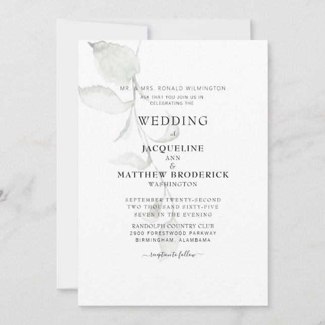 Modern Foliage Bride Parents Wedding  Invitation (Front)