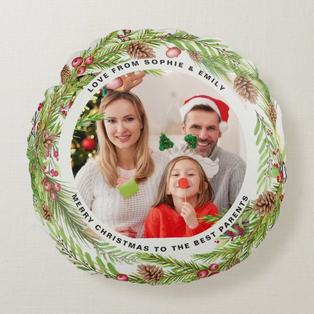 modern foliage chic elegant eucalyptus Christmas  Round Pillow (Front)