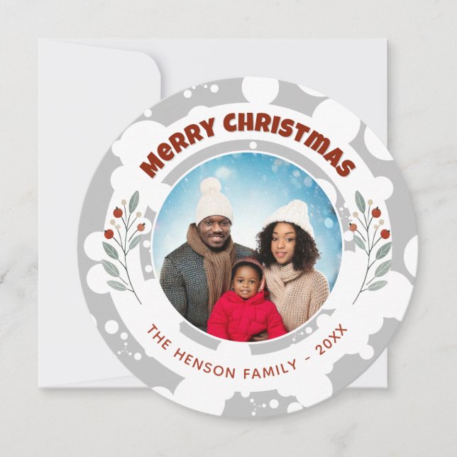 Modern Foliage Christmas Family Photo Holiday Card (Front)