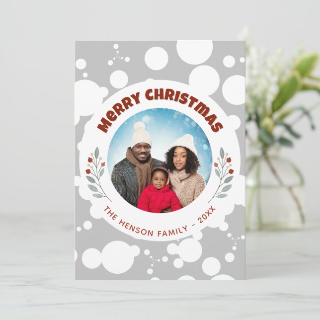 Modern Foliage Christmas Family Photo Holiday Card (Standing Front)
