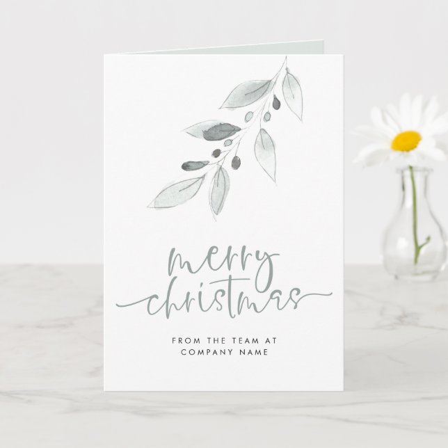 Modern Foliage Company Logo Script Merry Christmas Card (Small Plant)