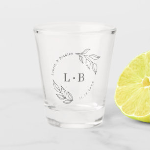 Modern Foliage Couple Monogram Wedding Favor Shot Glass