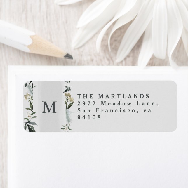 Modern foliage eucalyptus grey green elegant label (Insitu)