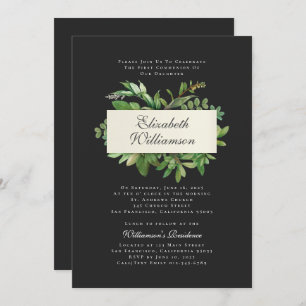 Modern Foliage First Communion Invitation