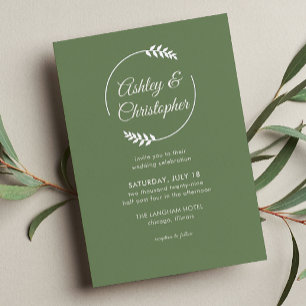 Modern Foliage Frame Camouflage Green Wedding Foil Invitation